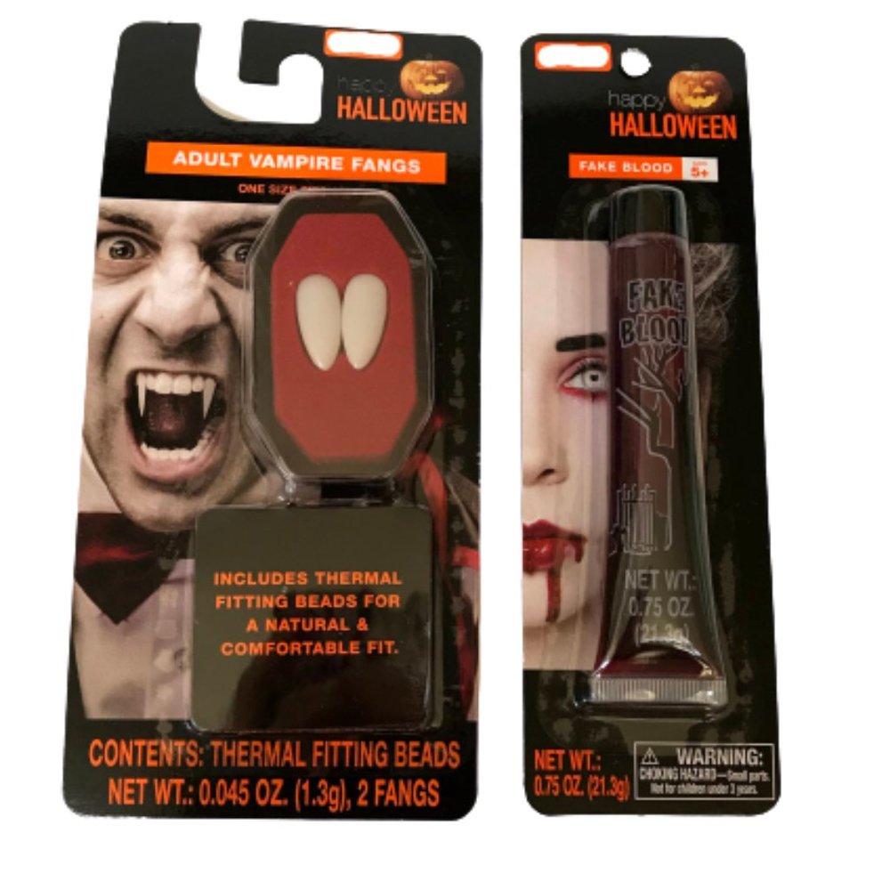 Halloween Vampire Fangs & Fake Blood Set Costume Cosplay Reusable Teeth Dracula